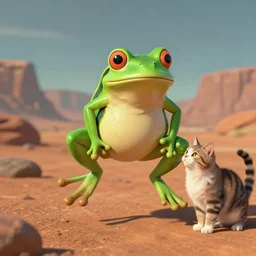 frog on mars hanging out with cats,