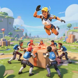 mercy from overwatch flying above her team healing them as they push the payload across the map, unreal engine 5 4 k