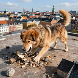 photo taken from high up of a giant dog destroying copenhagen
