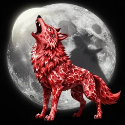 manga death metal artwork kawaii wolf made of red meat howling at the moon in the style of Dan Mumford and Zdzisław Beksiński