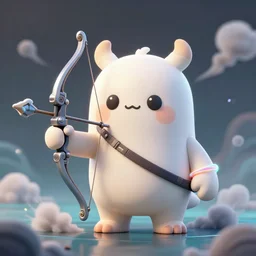 cute monster, hold mechanical bow and arrow, wearing off - white style, with depth of field, octane render, neon hand sports bracelet, standing on the water ground, with splatoon style, smoke war, comic paint, anorld render, unreal engine render, vfx, octane render, highly quality, artstation, 4 k,