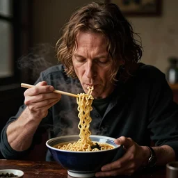 Maynard James Keenan with a lighstaber eating Ramen noodles