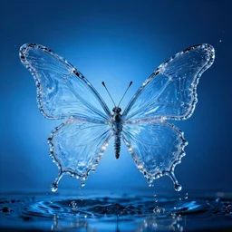 water splash, water shaped like butterfly wings, sigma 2 4 mm f / 8 1 / 1 0 0 0 sec shutter speed, high speed photography, magic realism, shutterstock contest winner, creative commons attribution, benoit b mandelbrot, behance hd, blue ambient light background