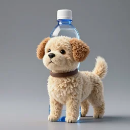 a dog made of water bottle, product photography, 4 k, ultra realistic