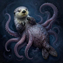 a sea otter with tentacles, swimming, cosmic horror, elegant intricate digital painting artstation concept art by mark brooks and brad kunkle extreme detailed