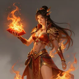 Fire giantess, **giving lap pillow**, fire in hand, warrior queen, concept art, artstation, 4k