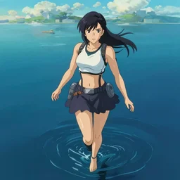 tifa lockhart floating in the ocean, hyperrealistic, trending on pixiv fanbox, painted by greg rutkowski makoto shinkai takashi takeuchi studio ghibli, akihiko yoshida