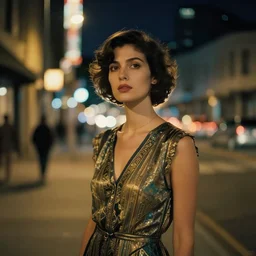 aesthetic! stunning portrait of a woman in a serene san francisco streetscape at night by antoine blanchard, artstation, art - deco, cinematic lighting