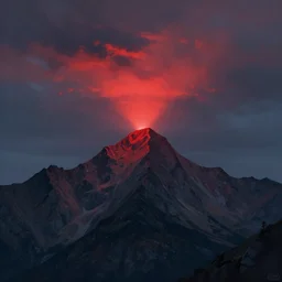 A mountain peak emits a Red Light to the Skies, digital Painting, 4k, photorealistic