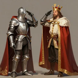 a tall royal knight from a dnd game character saluting his king, digital art