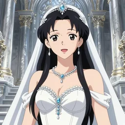 Worksafe. Dramatic, cinematic, epic.Fantasy, fairytale.Very close-up,heavenly gentle elven sorceress fairy princess goddess queen,wearing white luxury bridal bra and jewelry,expressing joy,at huge silver marble palace.By krenz cushart,makoto shinkai and pixiv.Accurately shaped manga face.A very clean image.Bold contour inklines.High contrast and gentle colors.