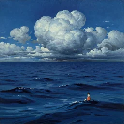 NIGHT SEA, by studio ghibli painting,by Joaquin Sorolla rhads Leyendecker, by Ohara Koson and Thomas, cloud