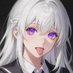 “ anime, white hair, loose purple eyes, and tongue sticking out. beautiful sickly high school girl, light and shadow effects, intricate, highly detailed, digital painting, art station, concept art, smooth, sharp focus, illustration, advanced digital anime art, atmospheric lighting, detailed face, by makoto shinkai, stanley artgerm lau, wlop, rossdraws, art by artgerm and greg rutkowski and alphonse mucha and william - adolphe bouguereau, craig mullins, j. c. leyendecker ”