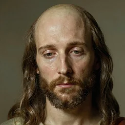 close up to Bald Jesus face