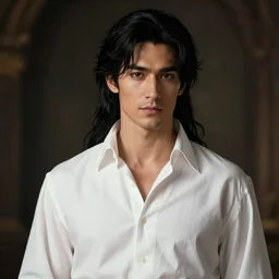 a portrait of a male version of esmeralda from hunchback of notre dame, black elegant hair, white shirt, elegant clothing, handsome, style by donato giancola, wayne reynolds, jeff easley dramatic light, high detail, cinematic lighting, artstation, dungeons and dragons