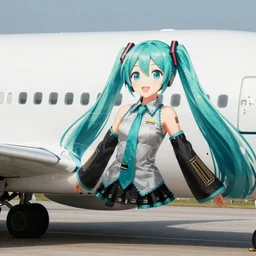 hatsune miku plane. a plane in the style of hatsune miku, with hatsune miku propaganda on it
