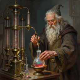 an old wizard operating a random pointlessly elaborate intricate contraption pneumatic machine, extracting a healing potion, anatomically correct hands, dnd character art portrait, matte fantasy painting, deviantart artstation, by jason felix by steve argyle by tyler jacobson, cinematic lighting
