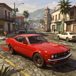 highly detailed red oil - on its side in gta v, in a empty town in mexico, stephen bliss, unreal engine, fantasy art by greg rutkowski, loish, rhads, ferdinand knab, makoto shinkai and lois van baarle, ilya kuvshinov, rossdraws, tom bagshaw, global illumination, detailed and intricate environment