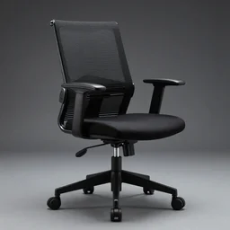 Photograph of an office chair made from black steel parts, futuristic design, 8K HD, engineered, minimalist style, product shot