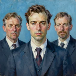 portrait of a man in a suit with tie highly detailed oil painting by francis bacon, edward hopper, adrian ghenie, glenn brown, soft light, 4 k, blue and cyan,