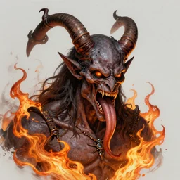 giger doom demon portrait of satan with long tongue, fire and flame, burning head smoke, Pixar style, by Tristan Eaton Stanley Artgerm and Tom Bagshaw.