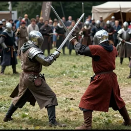medieval sword fight cctv footage, coloured photo