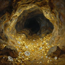beautiful oil painting, high details, a cave full of gold and diamonds, a true cavern of ali - baba by anders zorn, wonderful masterpiece by greg rutkowski, beautiful cinematic light, american romanticism, by giger