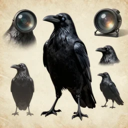 the crow, full figure character design sheet from the movie directed by denis villeneuve and david cronenberg with art direction by bernie wrightson, tim white and tim hildebrandt, wide lens