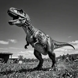 a black and white photo of a dinosaur dancing to rap
