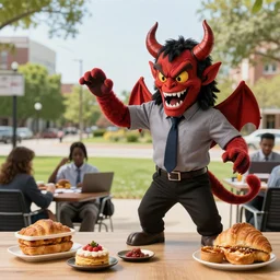 4 5 mm 1 9 8 7 cookbook food photography of an corporate mascot at a suburban office park summoning a demon, photography by tyler mitchell johfra bosschart