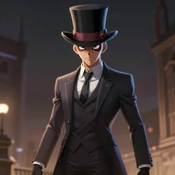 mewtwo human hybrid wearing a top hat and suit, highly detailed, digital art, sharp focus, ambient glow, trending on art station, anime art style