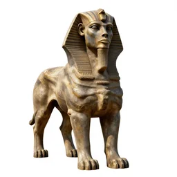battle-worn sphinx, high detail digital art, full body, standing, isolated on a pure white background, centered, whole figure in frame, sharp focus, studio lighting