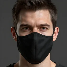 white man with black fabric mask, short dark hair, highly detailed face!!!, true anatomy!, extremely detailed!, digital painting, unreal engine 5, style of love death and robots witness