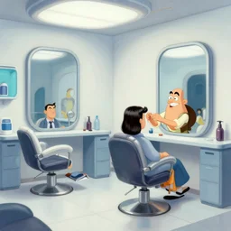 concept art of jetsons cartoon scenario of a futuristic hair salon, painted by tim white