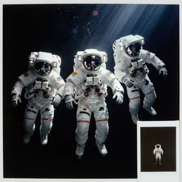 astronauts in dark and empty void underwater - complex composition and hyperdetailed technical suit. reflection and dispersion materials. rays and dispersion of light. volumetric light. 5 0 mm, f / 3 2. noise film photo. flash photography. ultra realistic, wide angle. poster by wayne barlowe, hajime sorayama aaron horkey, craig mullins. polaroid.