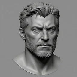 grayscale masterpiece zbrush sculpture of a realistic portrait of elijah wood as wolverine, likeness, high quality, clay render, ambient occlusion, anatomy, human face