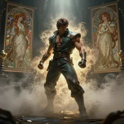 Still from the game street fighter , volumetric fog, eerie, glowing dust, by Peter Paul Rubens, by Luis Ricardo Falero, by Brom, by Alphonse Mucha, fantasy character, detailed illustration, hd, 4k, digital art, concept art, trending on artstation, 35mm, f1.8