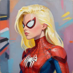 greg manchess portrait painting of a light female iron punisher spiderman as overwatch character, medium shot, asymmetrical, profile picture, organic painting, sunny day, matte painting, bold shapes, hard edges, street art, trending on artstation, by huang guangjian, gil elvgren, ruan jia, greg rutkowski, gaston bussiere