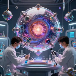 scientists creating the universe in a lab trending on artstation, deviant art, ue 5, octane render, intricate details, highly accurate, studio, vibrant colors