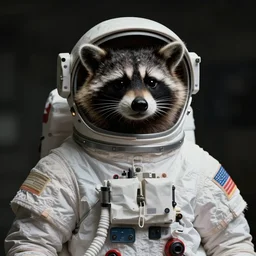realistic photo by annie liebovitz of a raccoon dressed as an astronaut wearing a space helmet, low contrast, lofi, hyper realistic, ray tracing