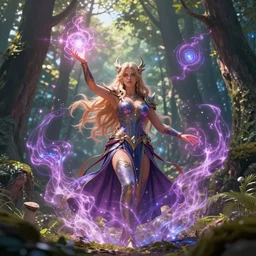epic arcane magic, channeling arcane magicks on a beautiful sunny day, awesome and wonderous mystical energy, in the deep forest, d & d fantasy digital painting, hd, 4 k, 8 k