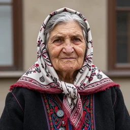 an old eastern european woman in scarf, award winning photo by angus mcbean