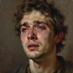 crying man, by ismail inceoglu, detailed painting, character portrait, dungeons and dragons, brushstrokes, lightly blurred
