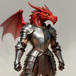 muscular woman warrior, with a full set of plate armor, wearing an enormous red dragon head, dnd character art, clyde cadwell