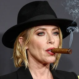 photo of a gorgeous Gillian Anderson wearing a hat smoking cigar by Mario Testino, detailed, head shot, award winning, Sony a7R