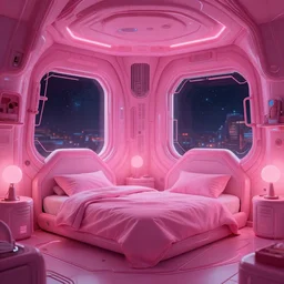 cyberunk empty pink futuristic bedroom in the night, beautiful, intricate complexity, ilya kuvshinov, cell shaded, 4 k, concept art, by wlop, ilya kuvshinov, greg rutkowski