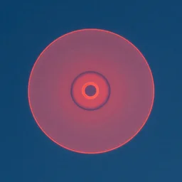 large translucent but visible disk-shaped red glow in the sky