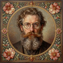 symmetry! portrait of a floral borderlands, bearded man with glasses, intricate, elegant, highly detailed, digital painting, arts