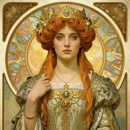 beautiful young medieval queen by jean delville, art nouveau, symbolist, visionary, gothic, neo - gothic