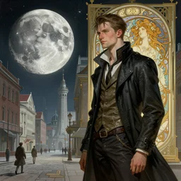 A cyberpunk gopnik on the street of a Soviet city on the moon, Norilsk, sci-fi, fantasy, intricate, very very beautiful, elegant, highly detailed, digital painting, artstation, concept art, smooth, sharp focus, illustration, art by artgerm and greg rutkowski and alphonse mucha